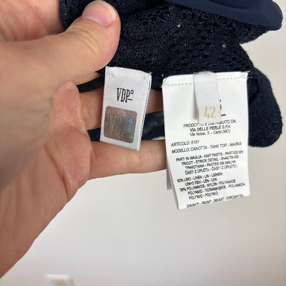 VDP Via Delle Perle NEW Blue Sleeveless Blouse Tank Top IT 42 Linen Silk Blend - Picture 8 of 11